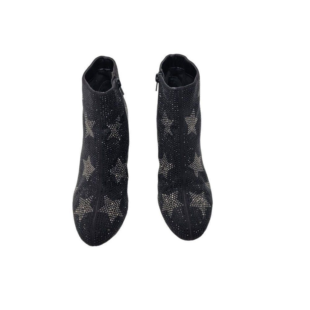 INC Floriann5 Ankle Booties 10 Black Sparkle‎ Silver Star Chunky Heel Holiday - Picture 6 of 11